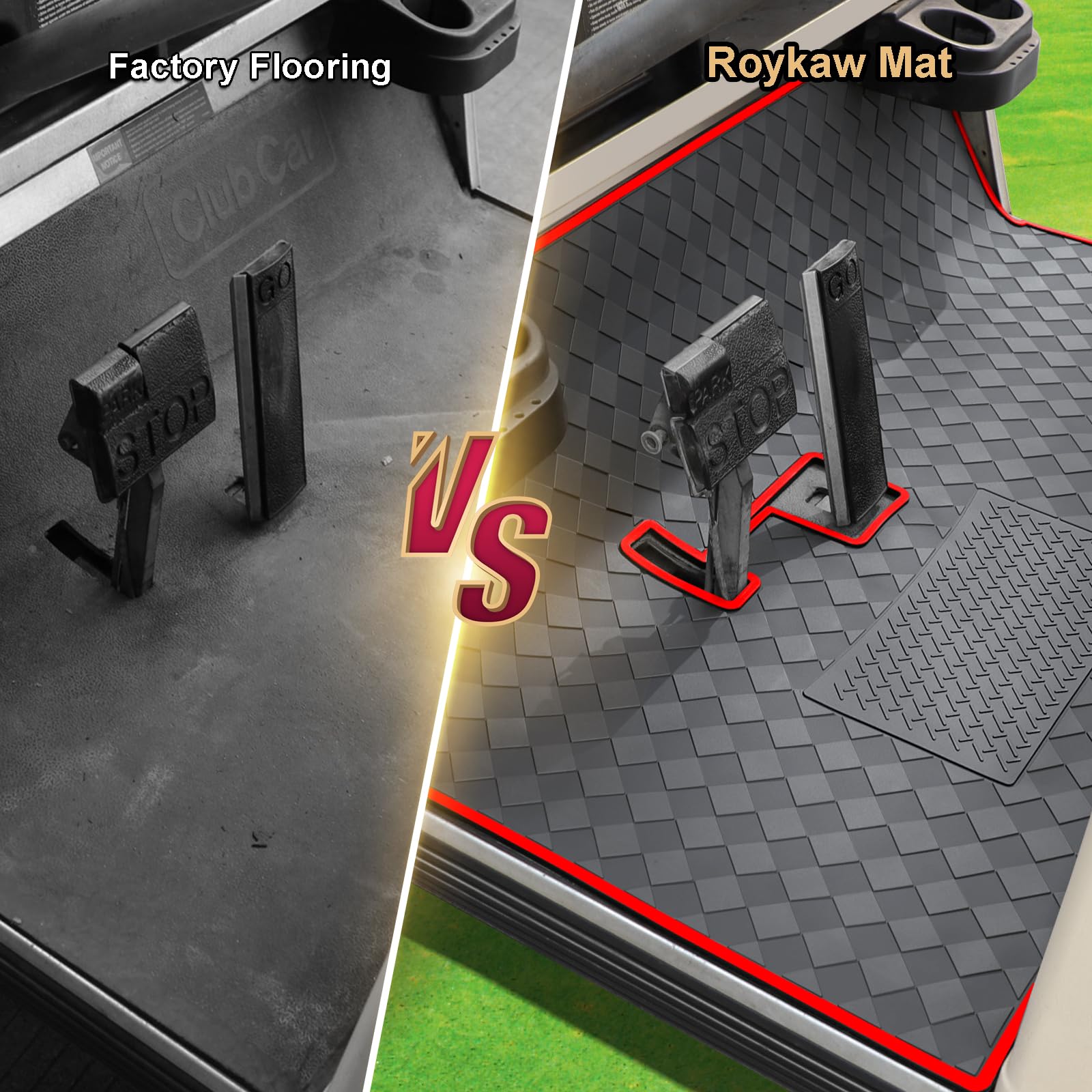 Roykaw Golf Cart Mat Full Coverage Floor Liner For Club Car Ds (1982-2013) & Villager (1982-2018), 8Mm Thick Heavy-Duty Mat, Non