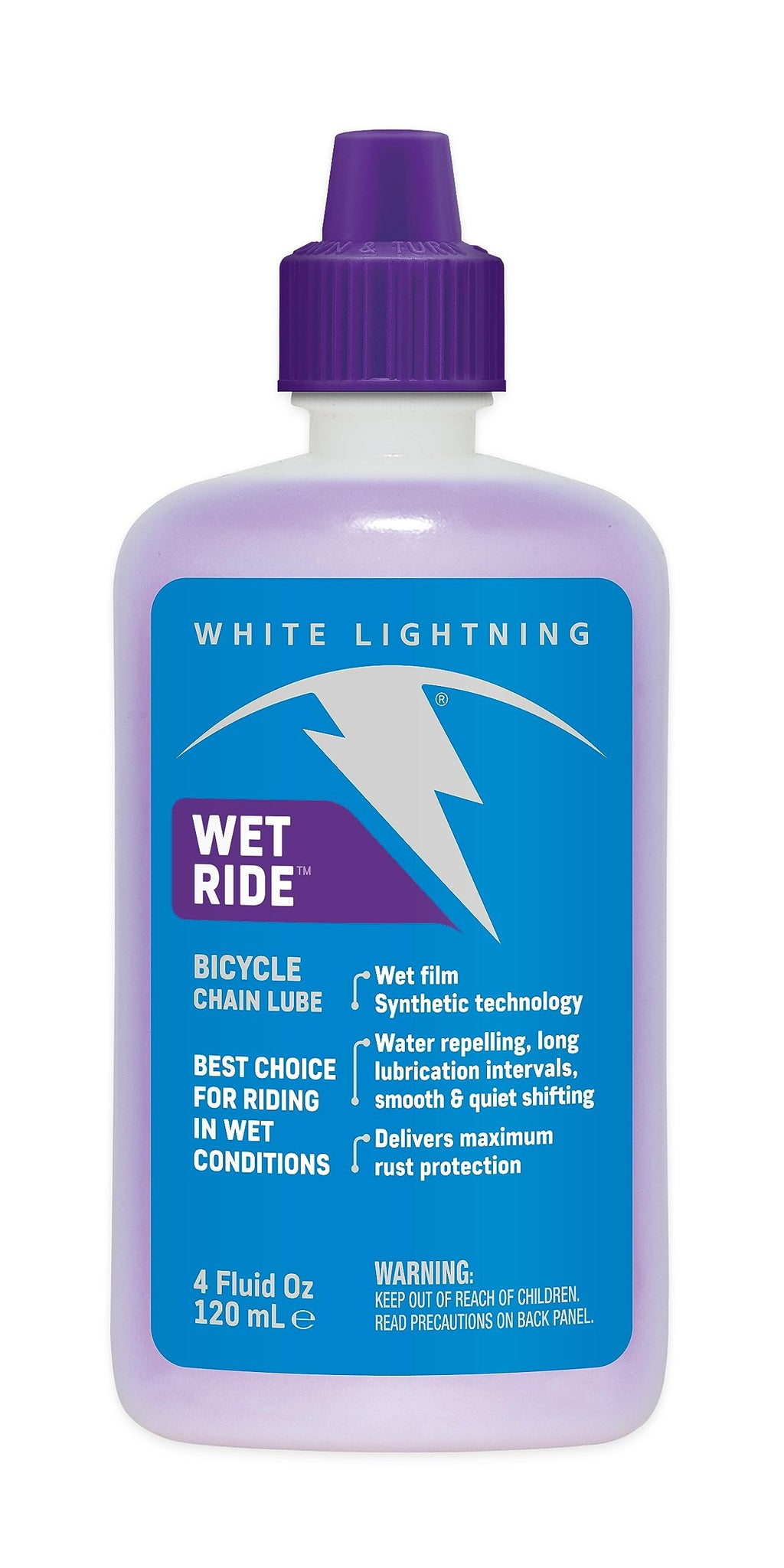 White Lightning Wet Ride Extreme Conditions Heavy Bicycle Chain Lube, 4-Ounce Drip Squeeze Bottle