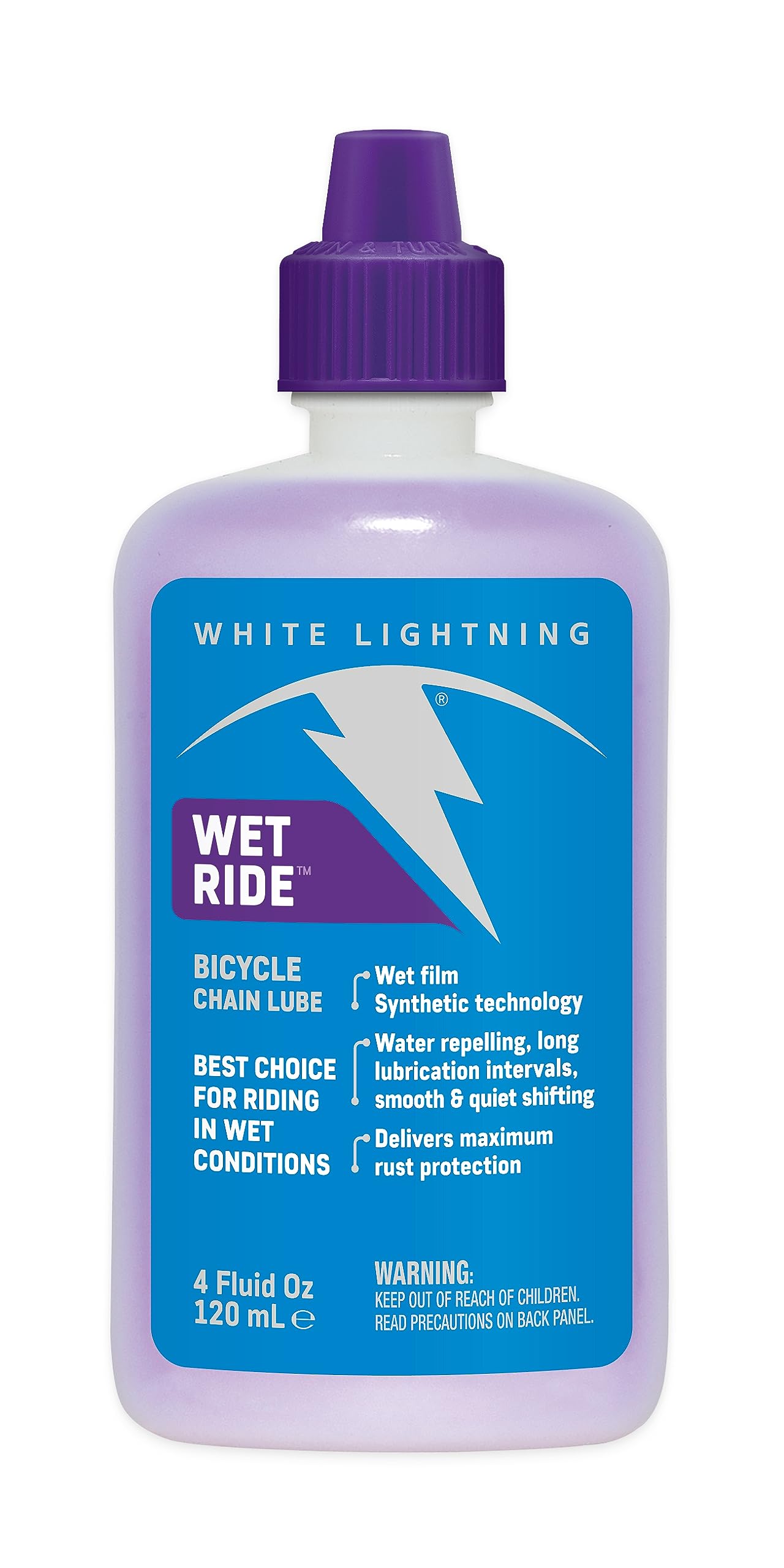 White Lightning Wet Ride Extreme Conditions Heavy Bicycle Chain Lube, 4-Ounce Drip Squeeze Bottle