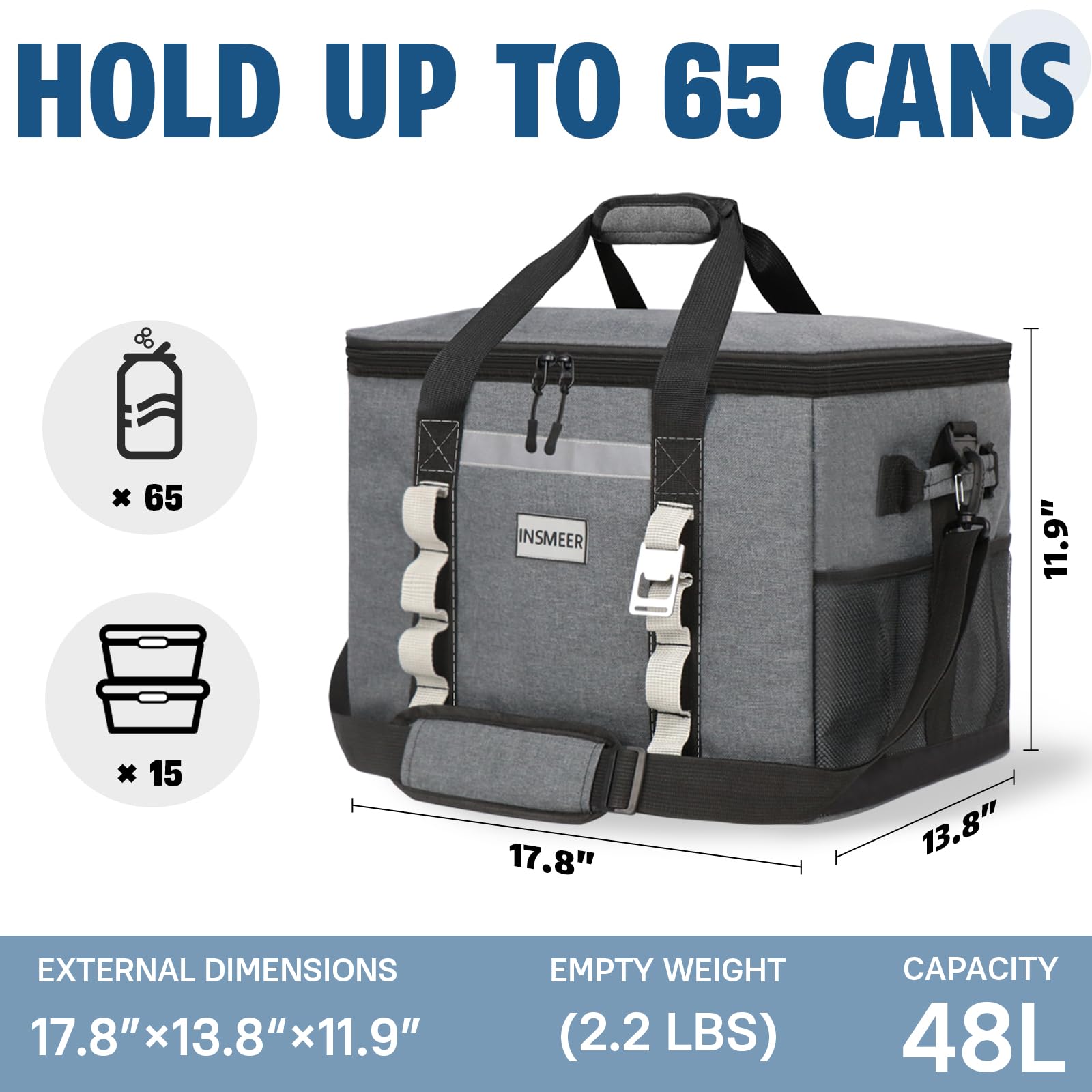 Insmeer Insulated Cooler Bag 65Cans/32 Cans Large Cooler Bag Soft Sided Cooler With Shoulder Strap, Collapsible Leakproof Portab