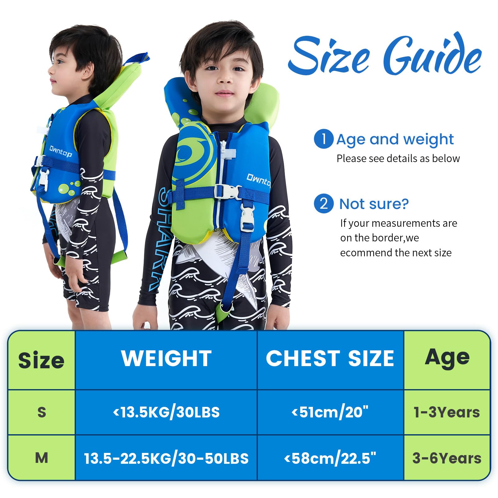 Owntop Toddler Swim Vest Kids Float Jacket Swimming Aid For Children 20-30-40-50Lbs With Adjustable Safety Straps Age 1-6 Years