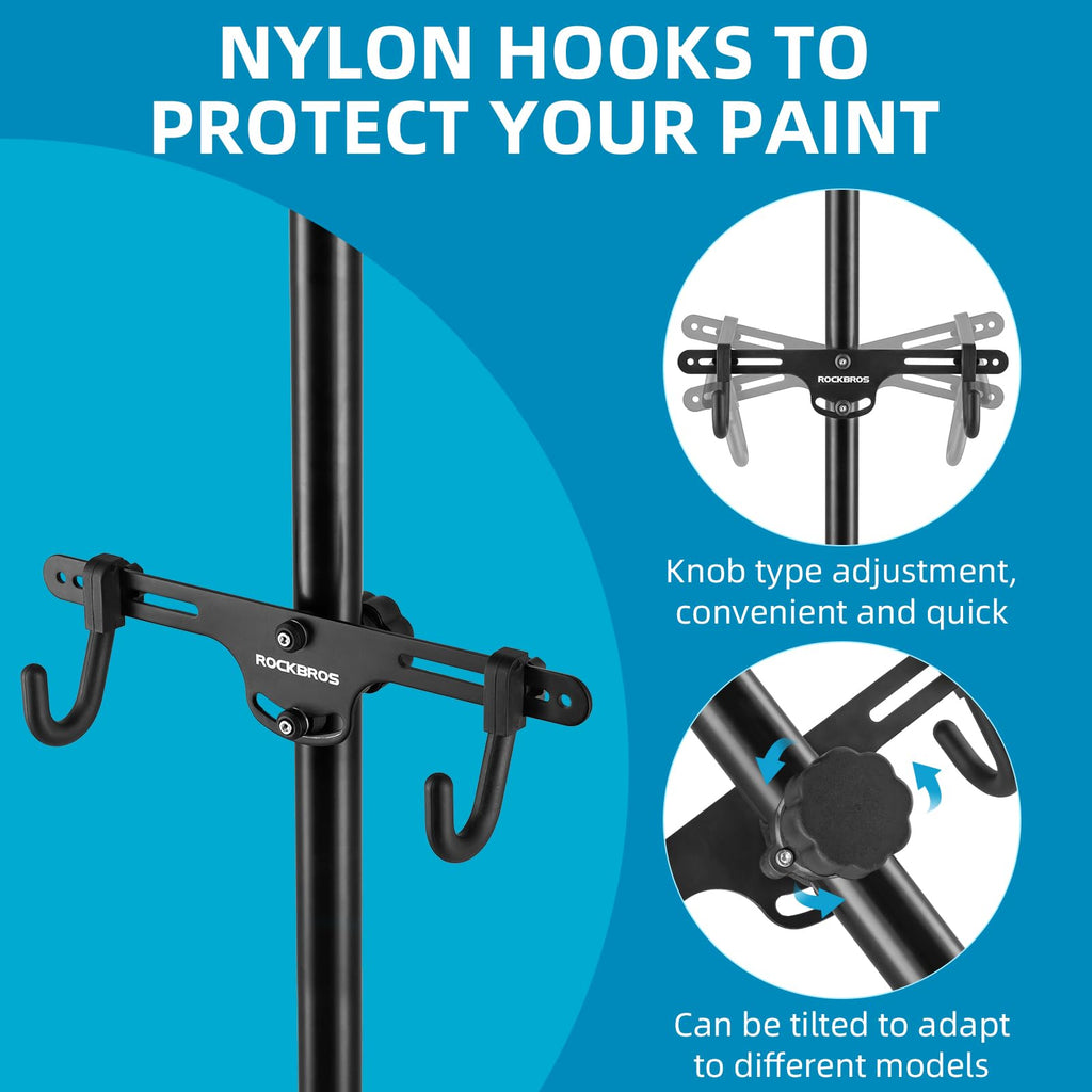 Rockbros 2 Bicycle Vertical Trailer Rack Indoor Bike Rack Gravity Wall Vertical Bike Stand Adjustable 68.11-110.2In For Road, Mt