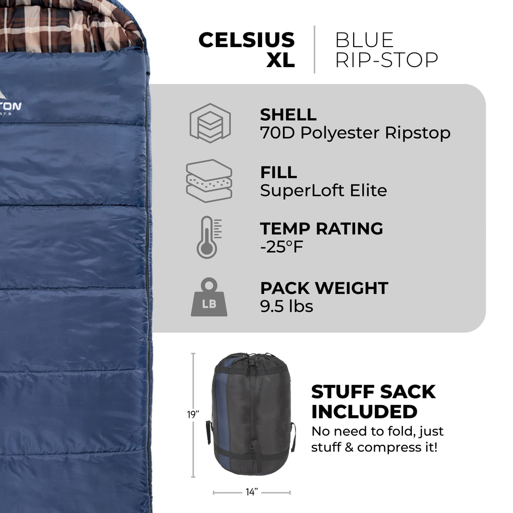 Teton Sports Celsius Xl -32C/-25F Sleeping Bag; Cold Weather Sleeping Bag; Great For Family Camping; Free Compression Sack