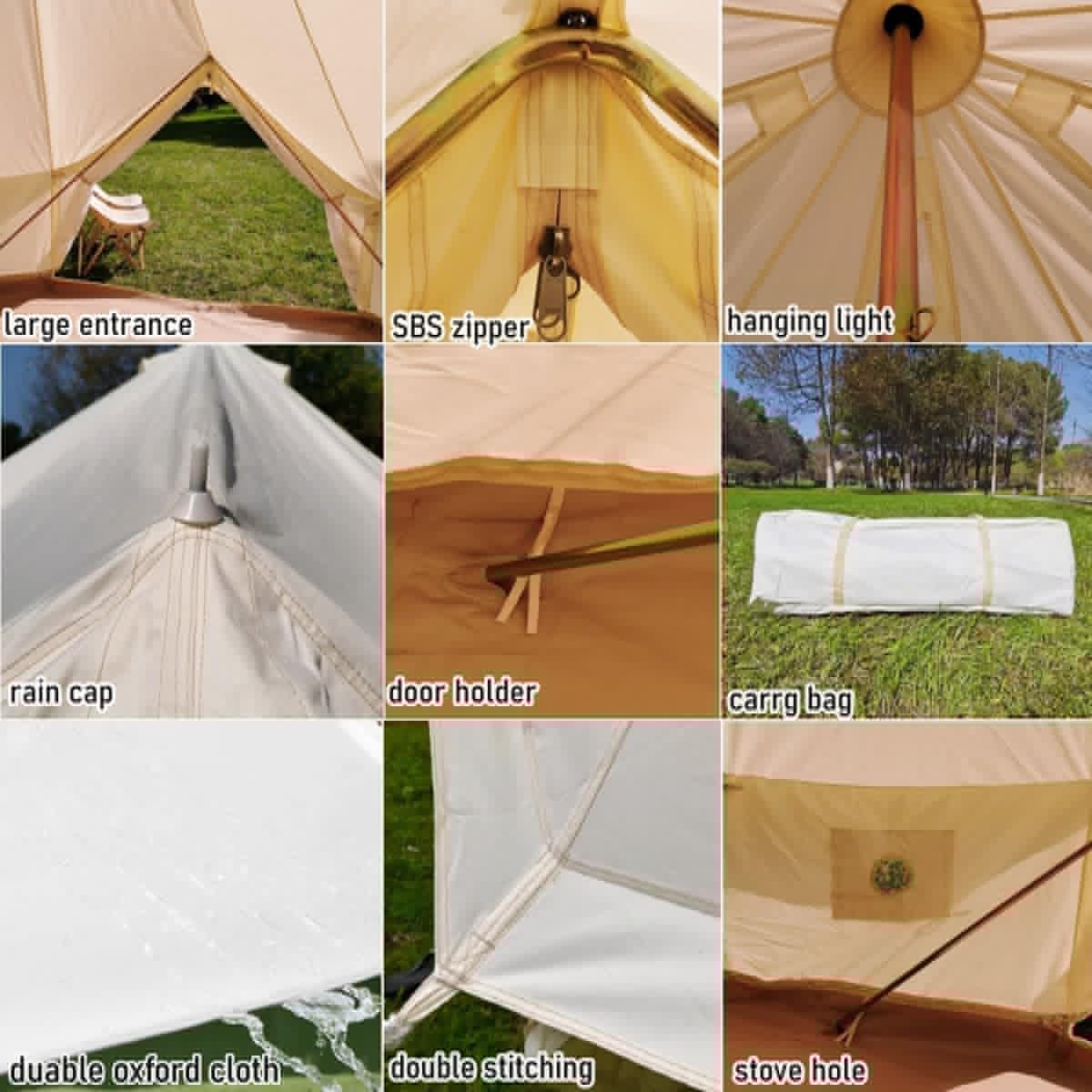 Latourreg Outdoor Luxury Waterproof 3M/4M/5M/6M Oxford Bell Tent With Zipped Detachable Groundsheet (White Oxford Cloth, 4M Bell