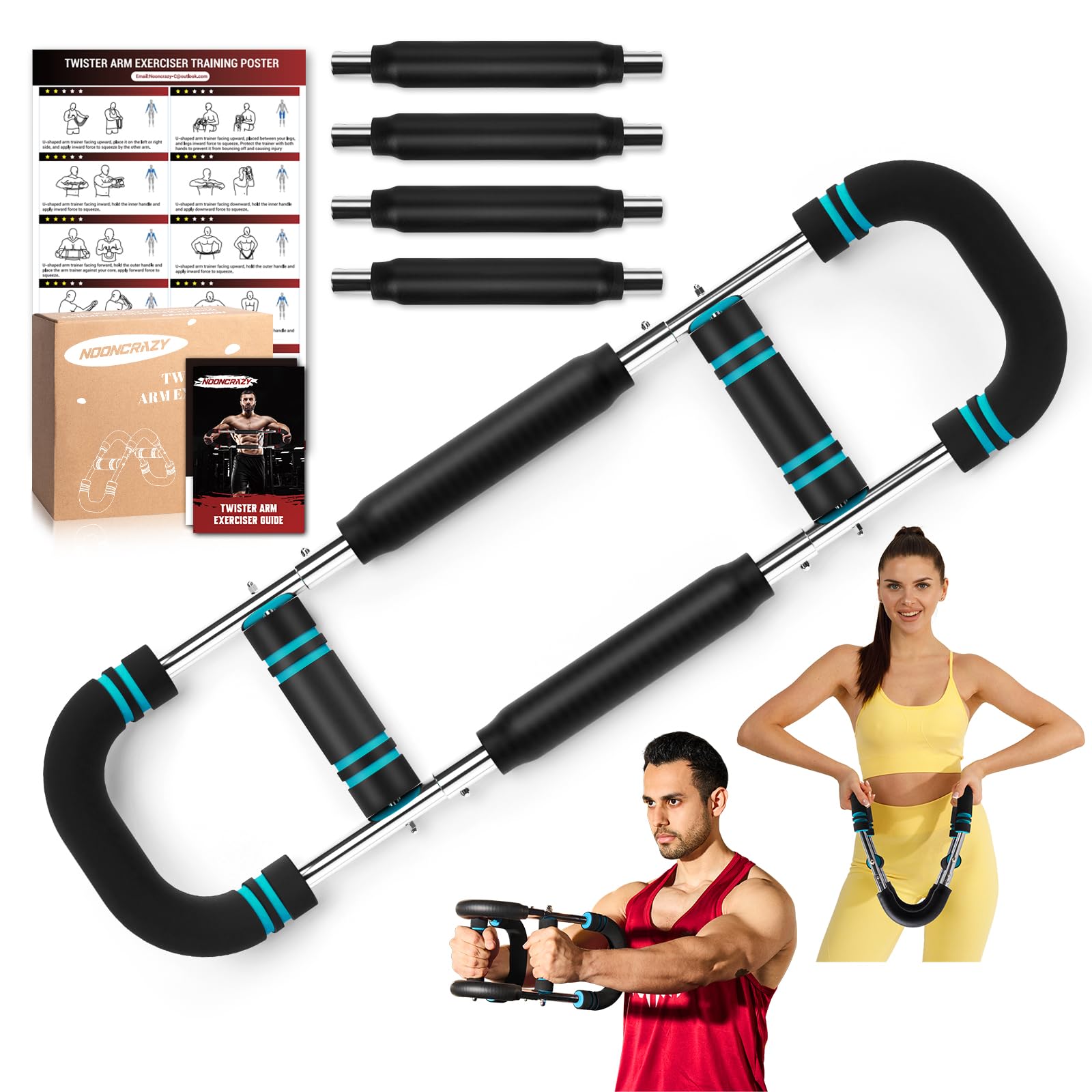 Twister Arm Trainer, 30-120 lbs Adjustable Twister Arm Chest Exerciser with 2/4 Spring & Poster for Men & Women, Detachable Powe