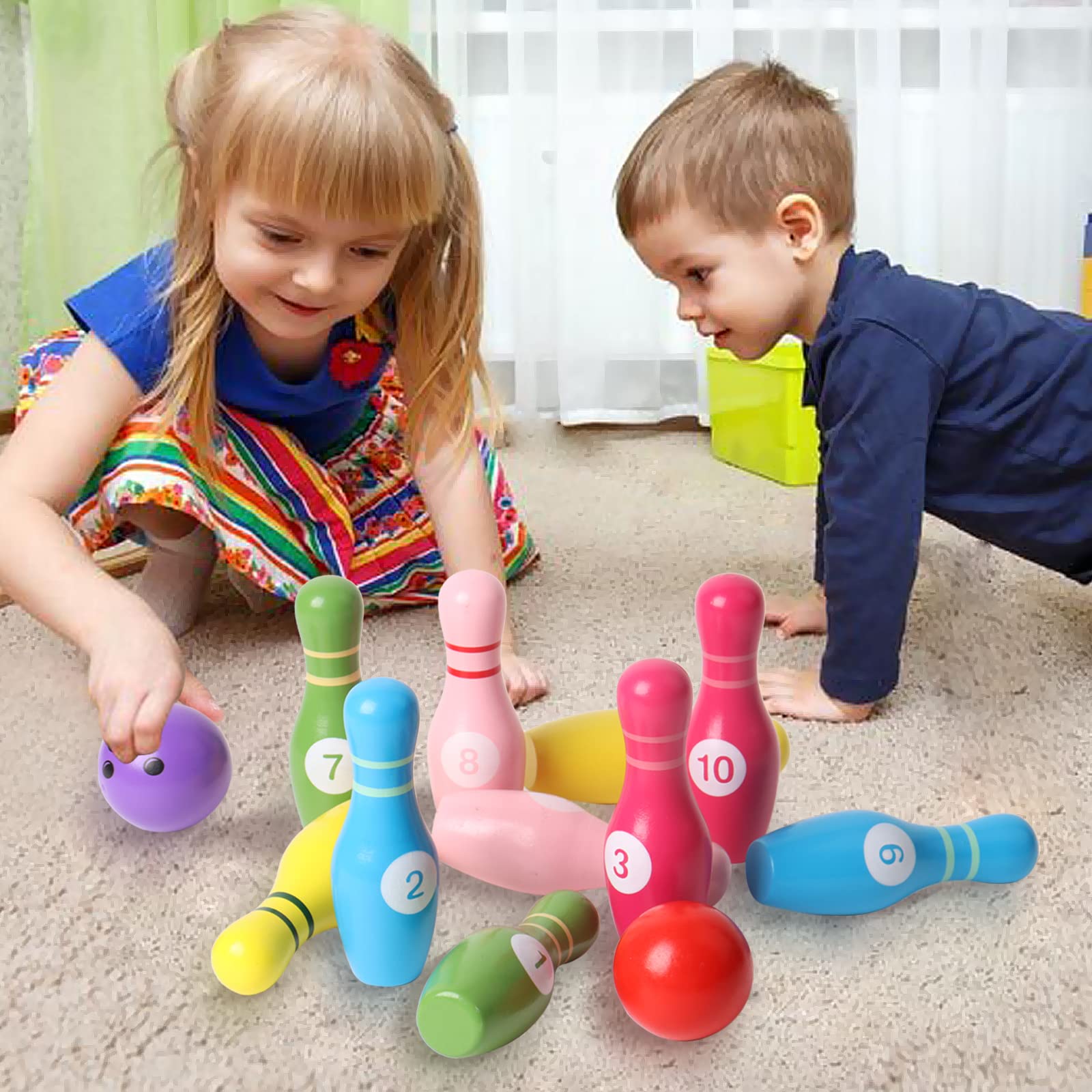 Shierdu Color Wooden Digital Bowling Toy, Suitable For Indoor And Outdoor Sports Games For Toddlers, Children And Adults, For Bo