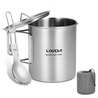 Lixada 750Ml Camping Cup Pot Cup Stainless Steel Water Cup Mug With Foldable Spoon For Outdoor Camping Hiking Backpacking
