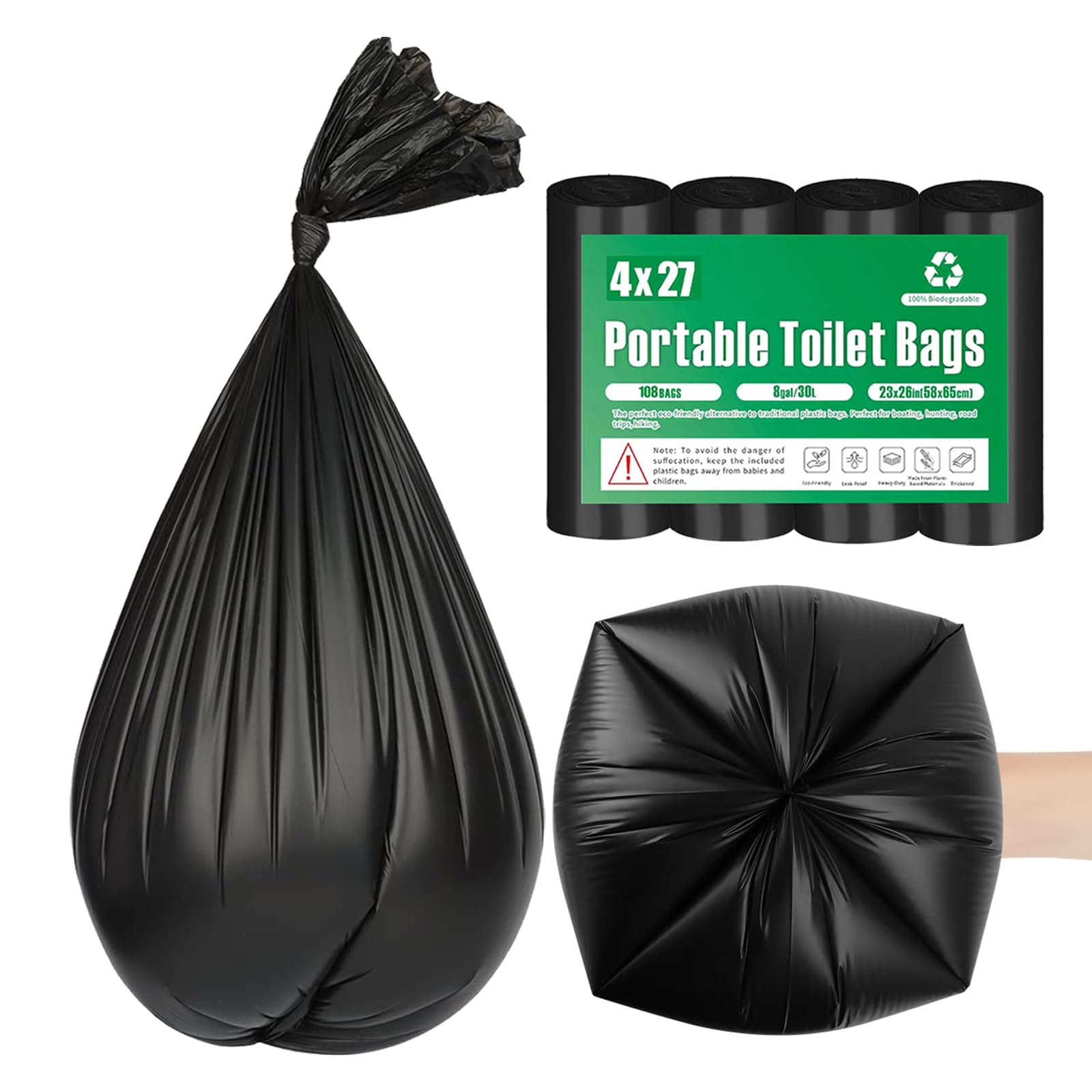 108 Portable Toilet Bags, Taltbrex 8 Gallon Biodegradable Camping Toilet Bags For Portable Potty, Thickened Compostable Trash Ba