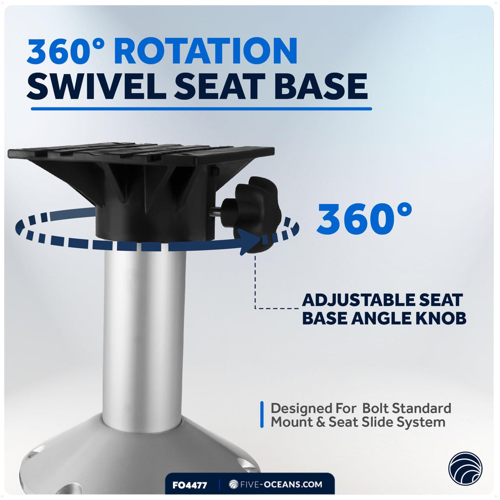 Five Oceans Boat Seat Pedestals, Fixed Height 12 Inches, 360 Degree Seat Base Rotation, Marine-Grade Aluminum, For Pontoon, Fish