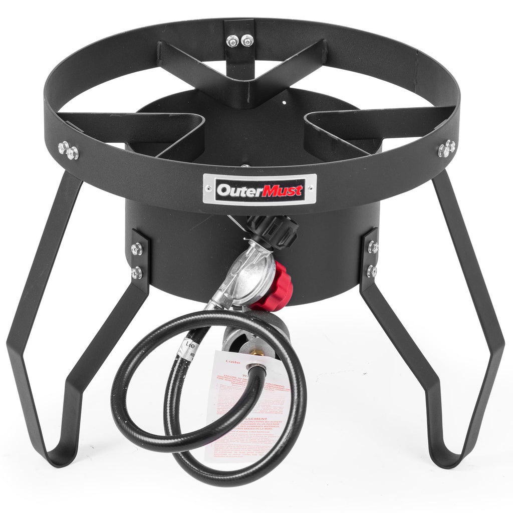 OuterMust Gas Stove Propane Burner with Regulator and Cast Iron Braided Holes (single) for Outdoor Cooking, Camping and Seafood 