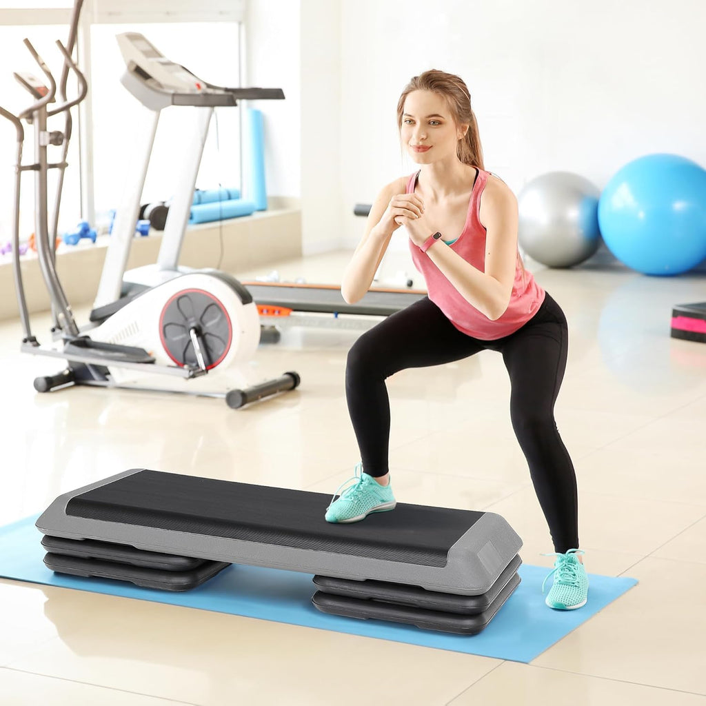 Zeny 43'' Exercise Aerobic Step Platform Adjustable Fitness Stepper With 4 Detachable Risers Fitness Workout Stepper For Home Gy