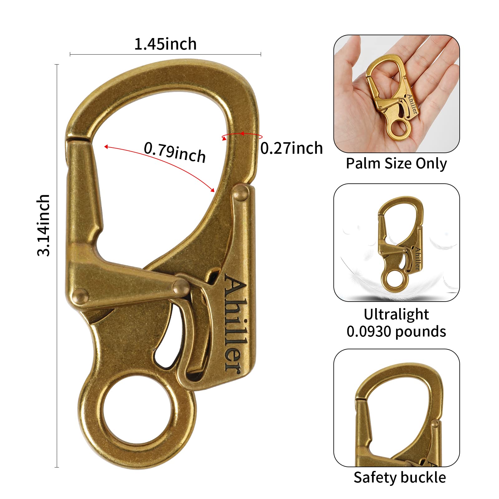 Ahiller Carabiner Clip, Double Anti-Misopening Locking Design, 3'' Zinc Alloy Heavy Keychain For Outdoor Camping Hiking, Key Rin