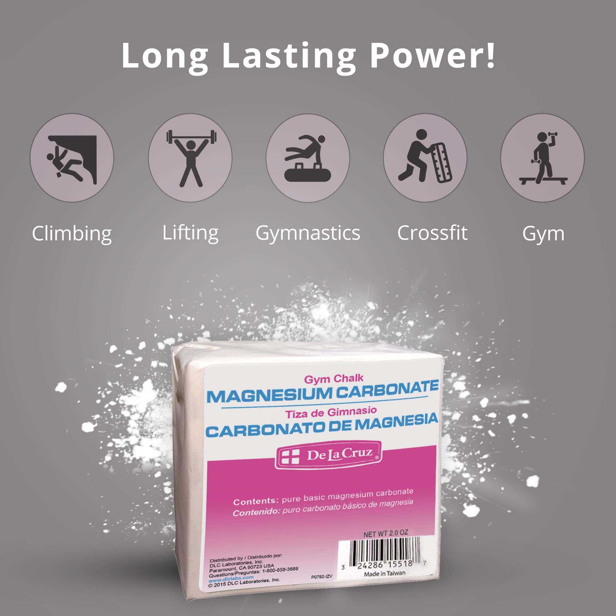 De La Cruz Magnesium Carbonate Gym Chalk - Weightlifting, Gymnastics And Rock Climbing Chalk - 8 Blocks