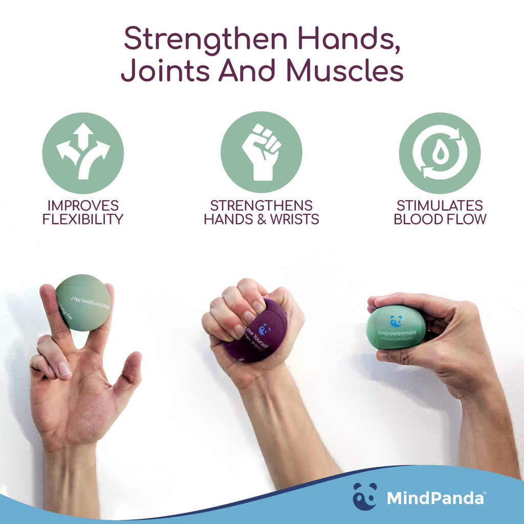 Mindpanda Hand Therapy Exercise Stress Ball Bundle - Tri-Density For Adults And Kids - Grip Strengthening For Hand Therapy - Anx