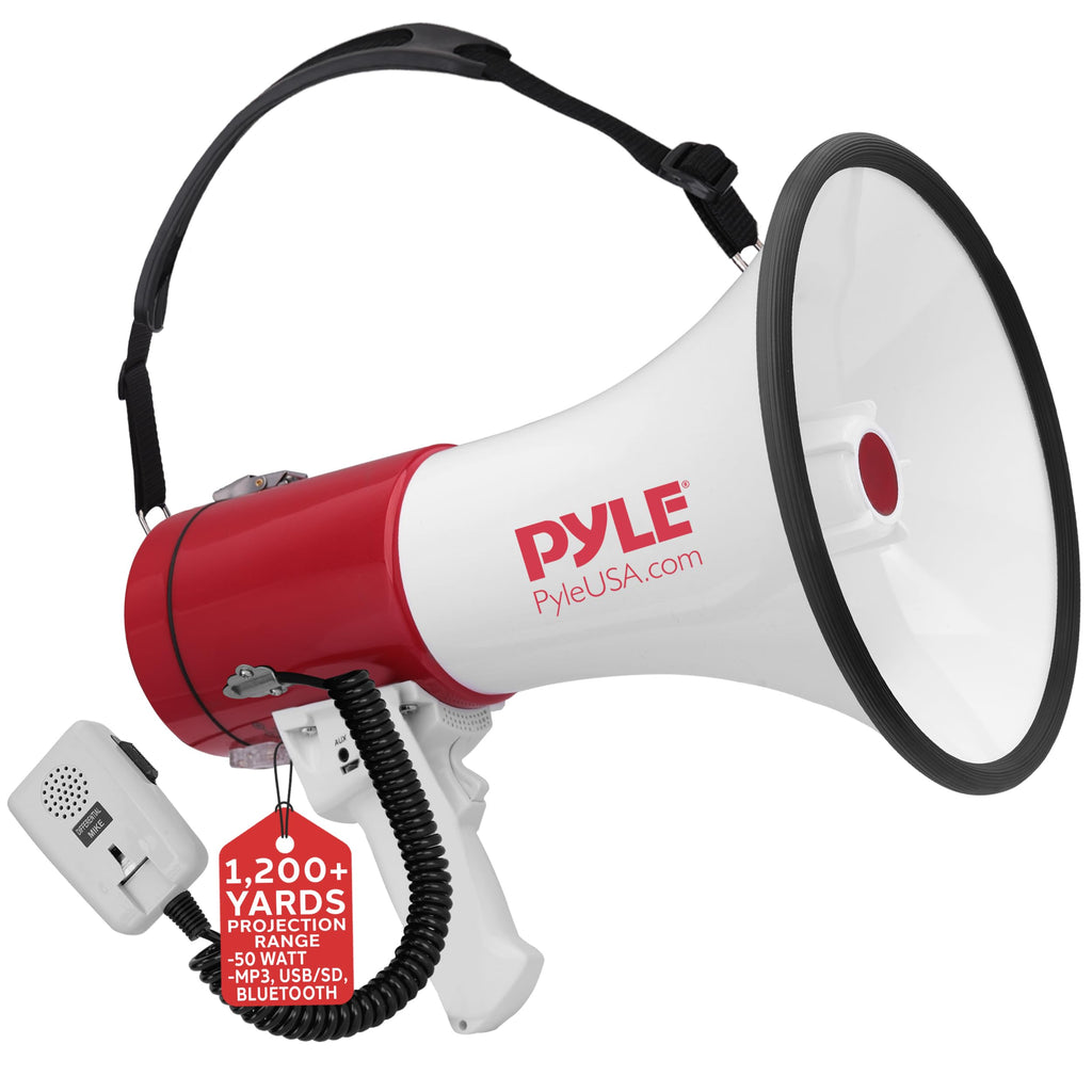Pyle Portable Megaphone Speaker Pa Bullhorn-Built-In Siren, 50W Adjustable Volume Control &1200 Yard Range-Ideal For Any Outdoor