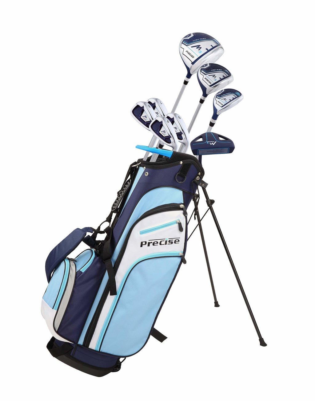 Precise M3 Ladies Womens Complete Golf Clubs Set Includes Driver, Fairway, Hybrid, 7-Pw Irons, Putter, Stand Bag, 3 H/Cs Blue -