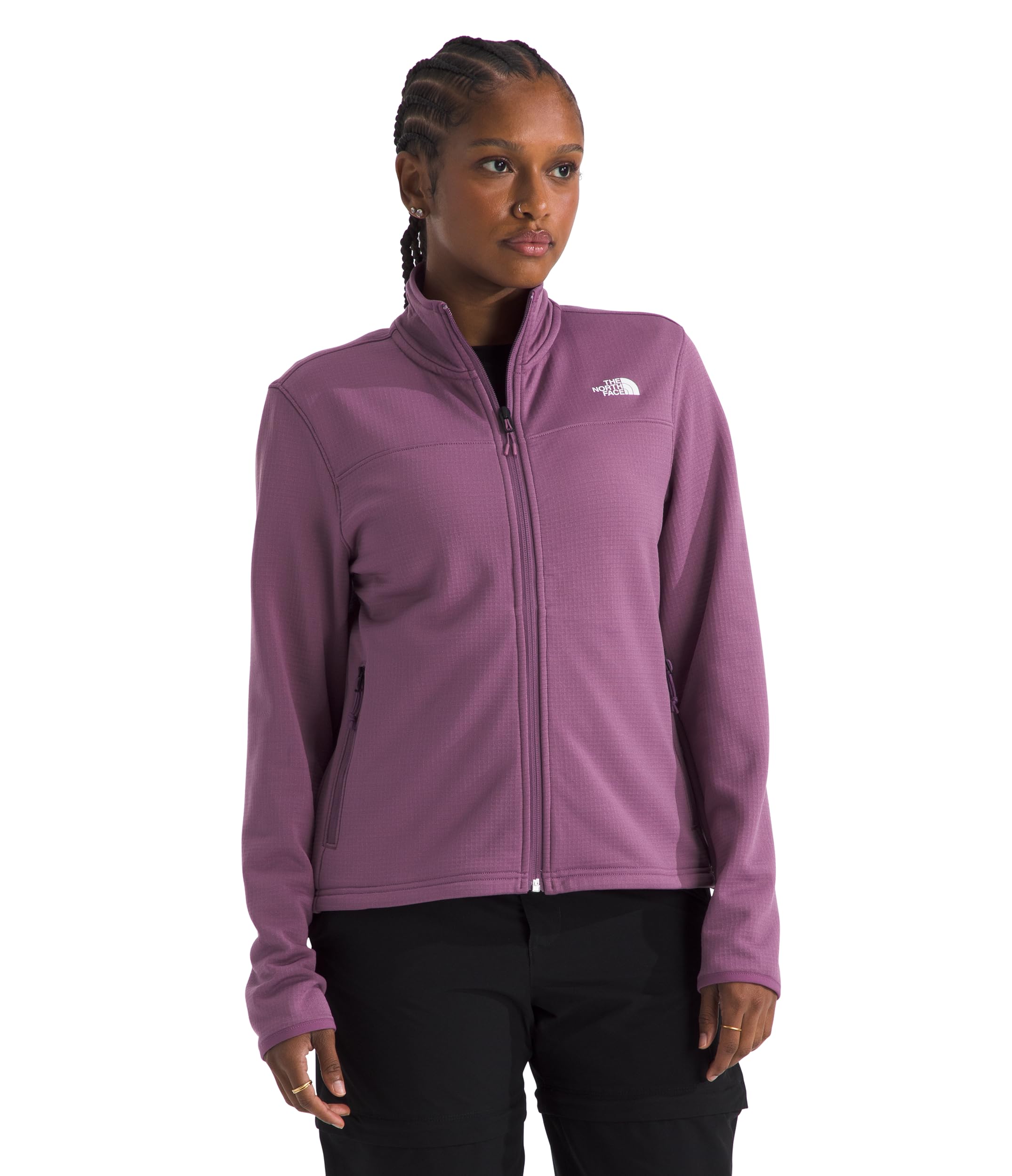 The North Face Womens Cedar Trail Grid Fleece Jacket - Soft Fleece Zip Up Jacket, Secure Zip Pockets, Stretch Fabric, Chroma Pu