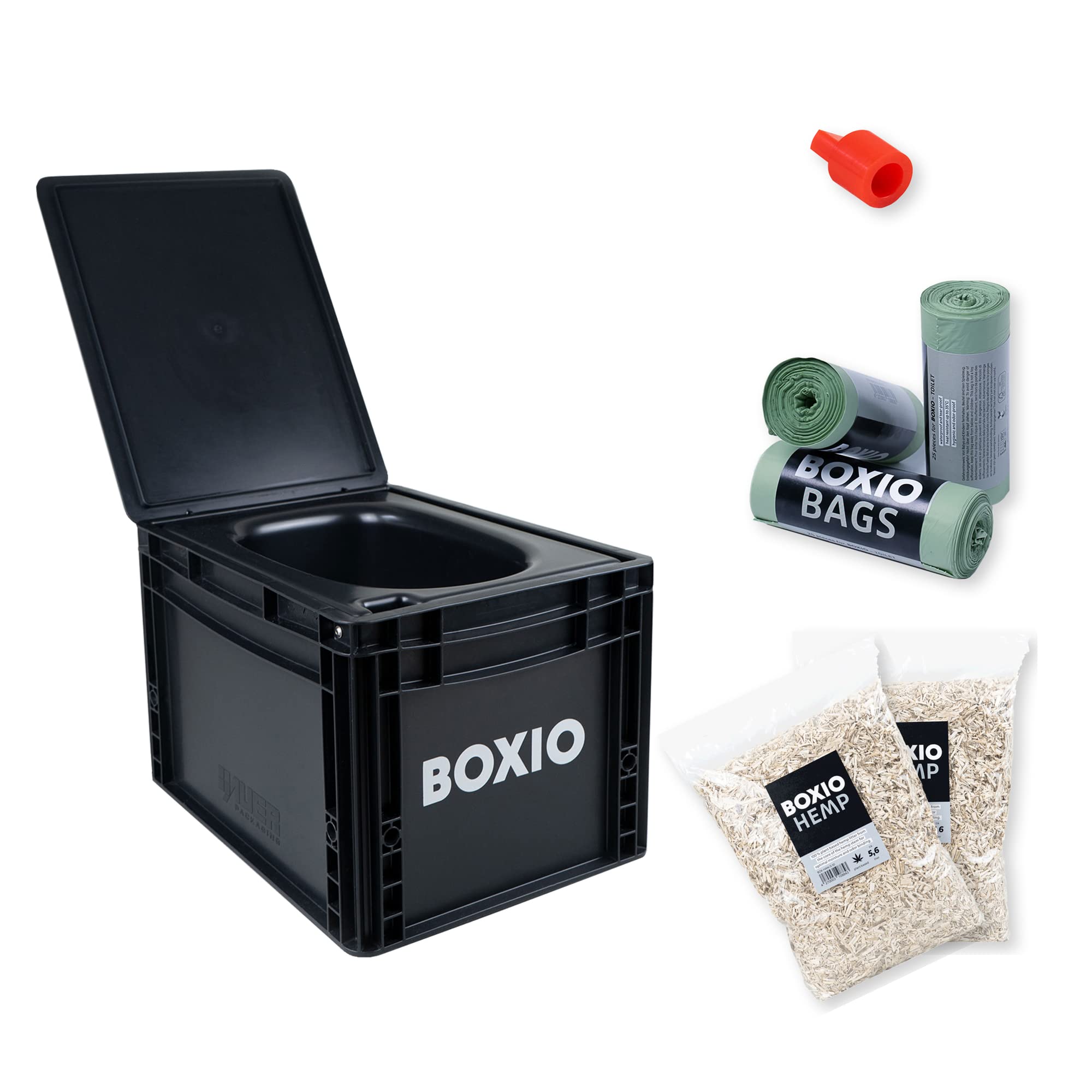 BOXIO TOILET PLUS: Starter-Set - Portable solution for car trips, boats, hunting or outdoor adventures. Europes most-selling co