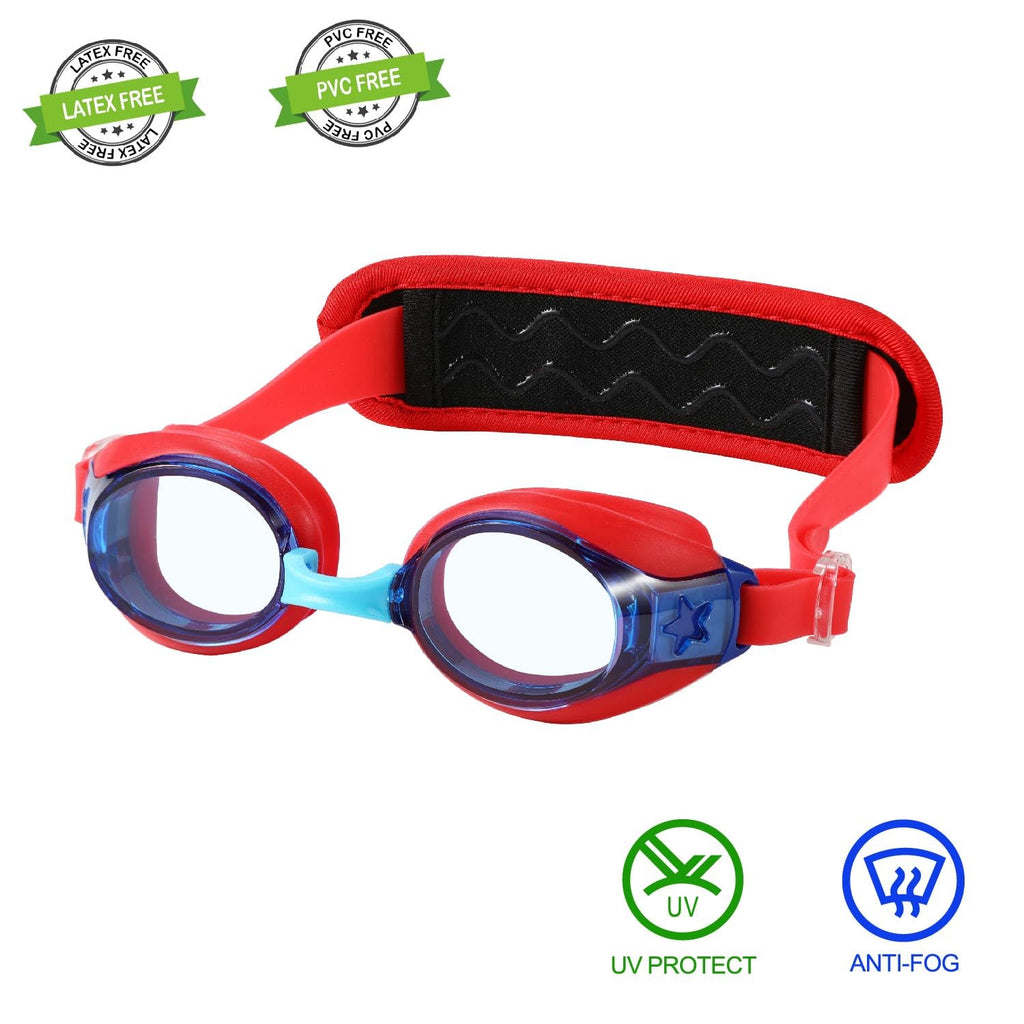 RUIGAO Kids Swim Goggles Age 2-6, Toddler Goggles No Hair Pull,UV Protection/Anti Fog/Padded HeadBand (1PK Extra - Spider)