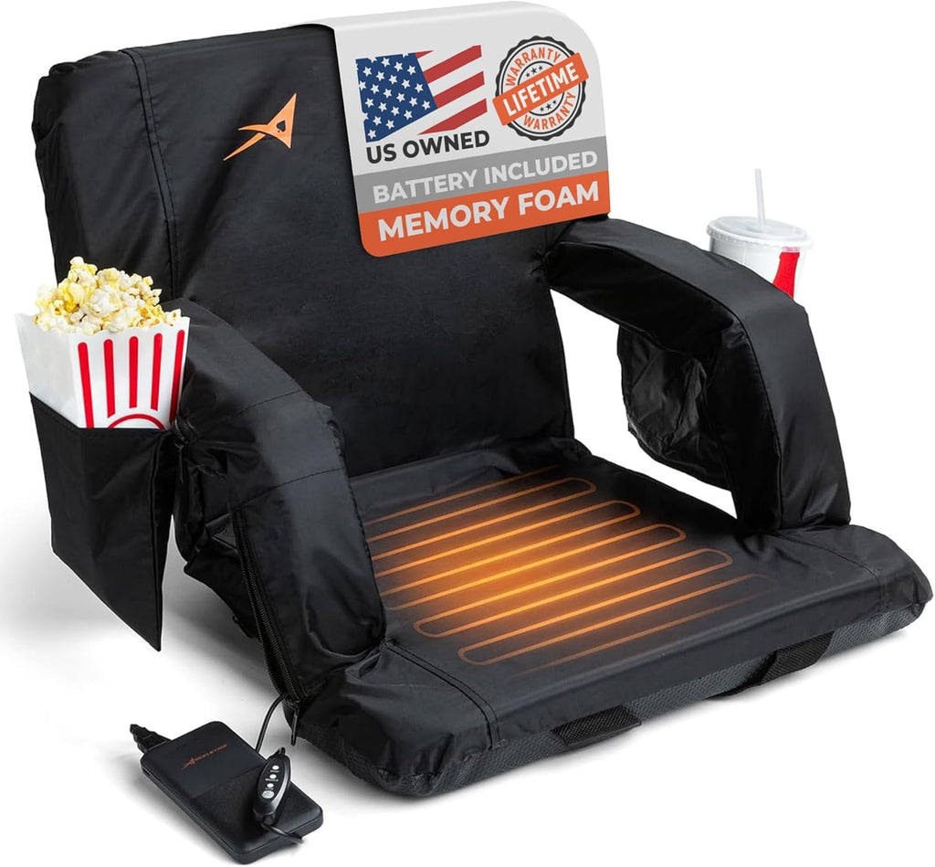 Heated Stadium Seats For Bleachers With Back Support Memory Foam - Usb Battery Included - Upgraded 3 Levels Of Heat - Foldable C