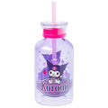 Silver Buffalo Sanrio Hello Kitty and Friends Featuring Kuromi Hearts Purple Glass Milk Bottle with Straw, 15 Ounces