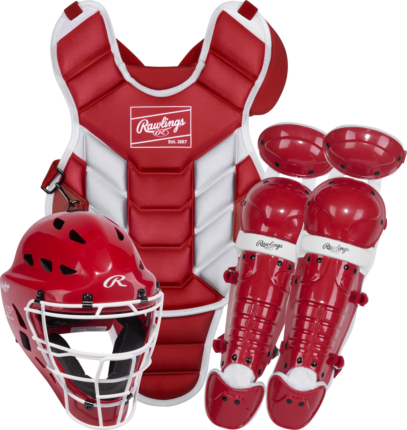 Rawlings | Players 3 Series Catchers Set | Baseball / Softball / T-Ball | Youth | Ages 12 & Under | Scarlet / White