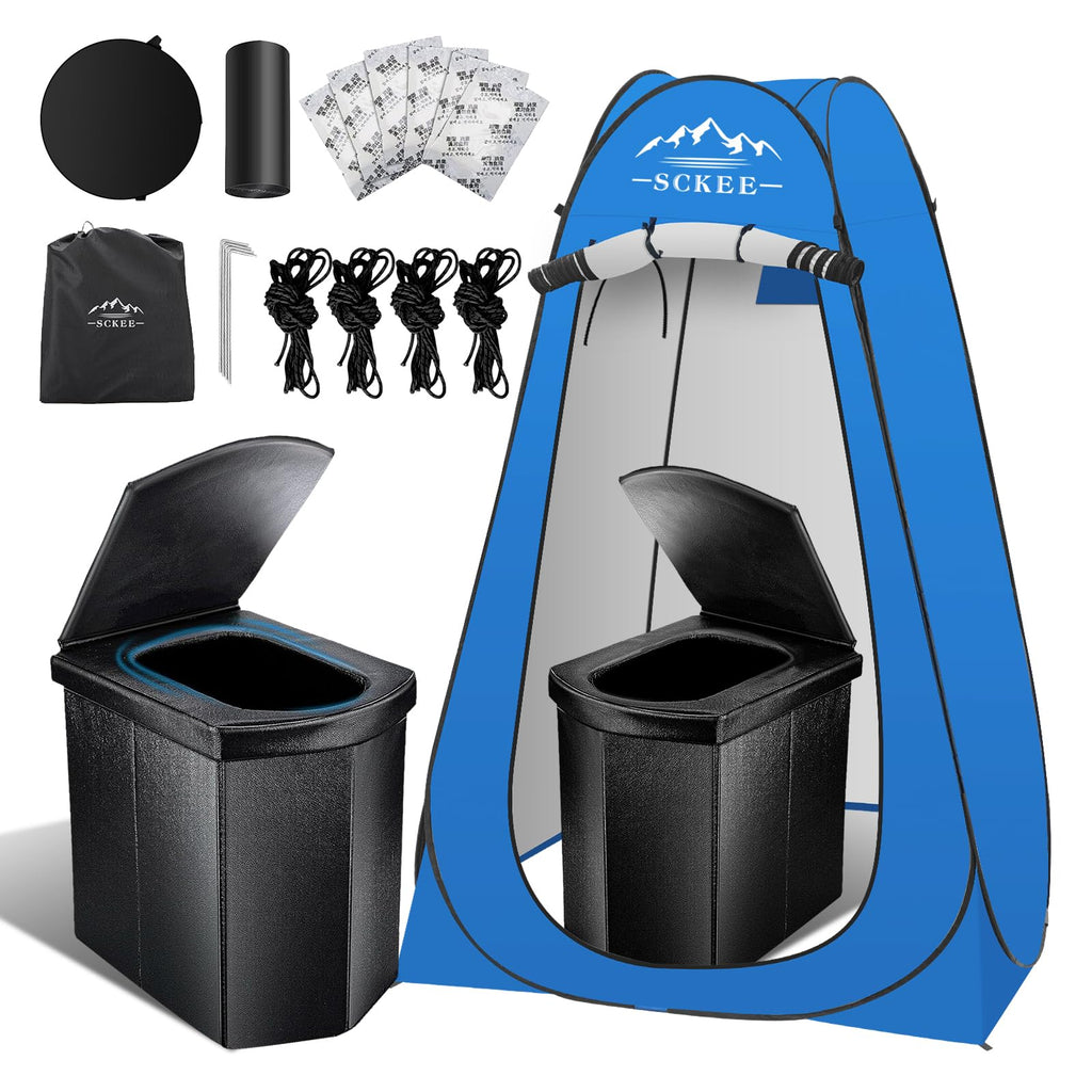 16.5'' Camping Toilet With Pop-Up Privacy Tent Set, Xl Portable Toilet For Camping, Outdoor Showers Changing Rooms, Portable Bat