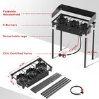 Camplux 3 Burner Camping Stove For Outdoor Cooking, 225,000 Btu Propane Outdoor Stove With Detachable Stand Legs And Windshield,