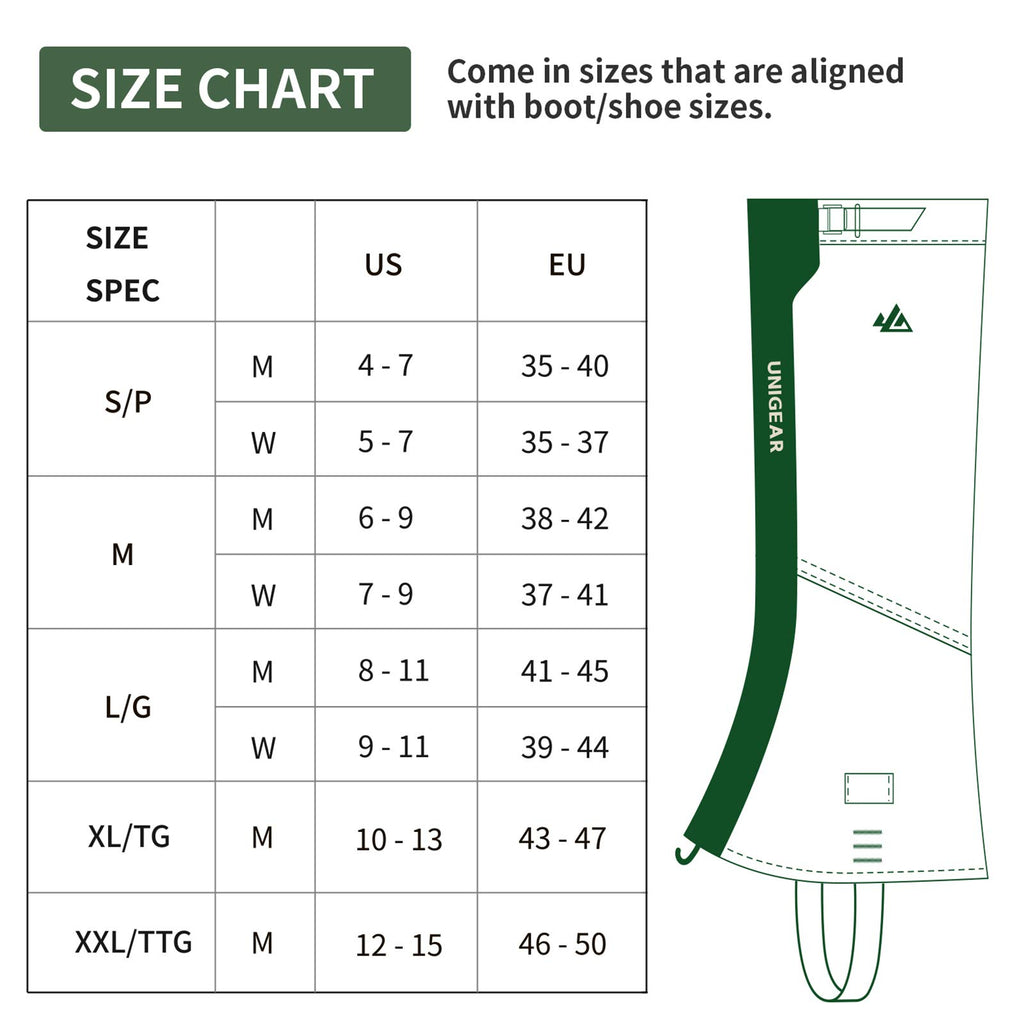 Unigear Snow Leg Gaiters, Waterproof Boot Gaiters For Hiking Walking Climbing Hunting Skiing 1000D Fabric (Xx-Large)