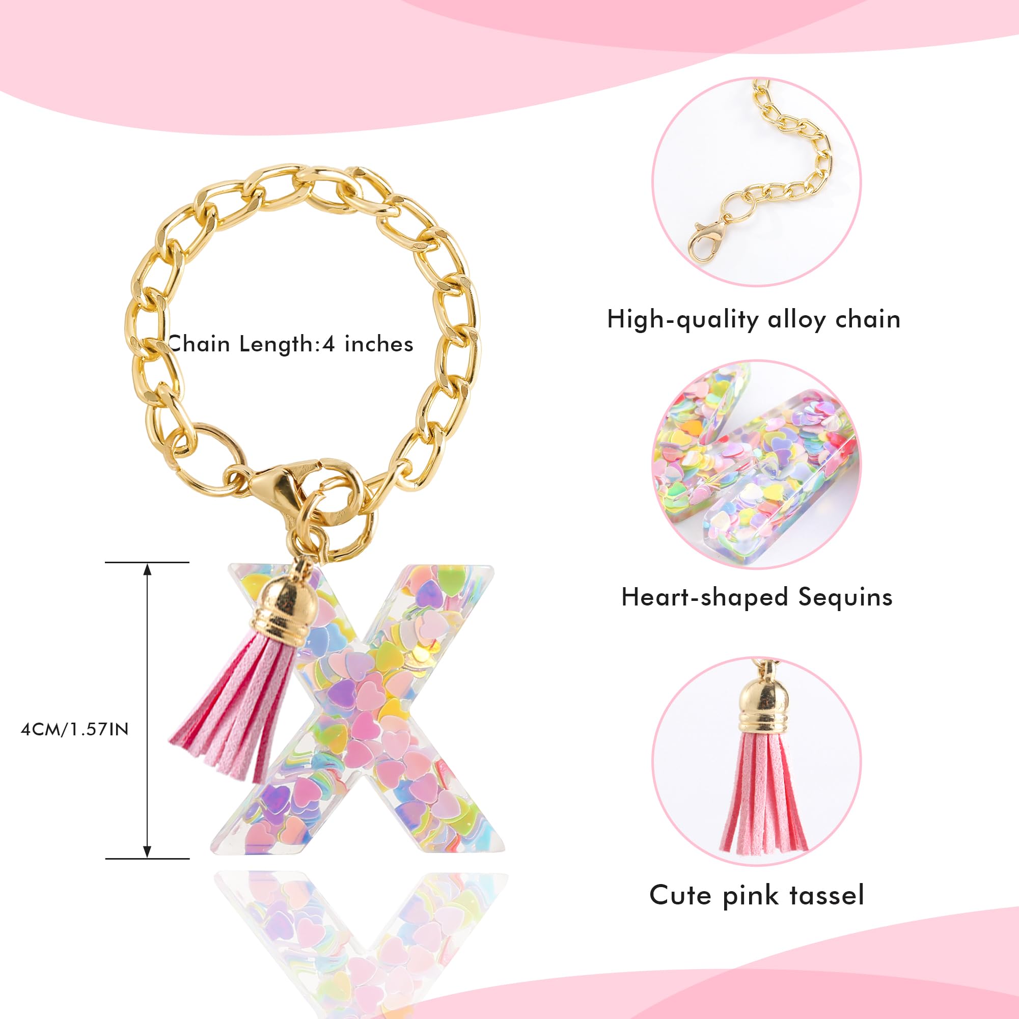 Letter Charm Accessories for Stanley Cup 1 PCS Cute Initial Keychain Handle Charm for Stanley Tumbler for Women Pink Letter X