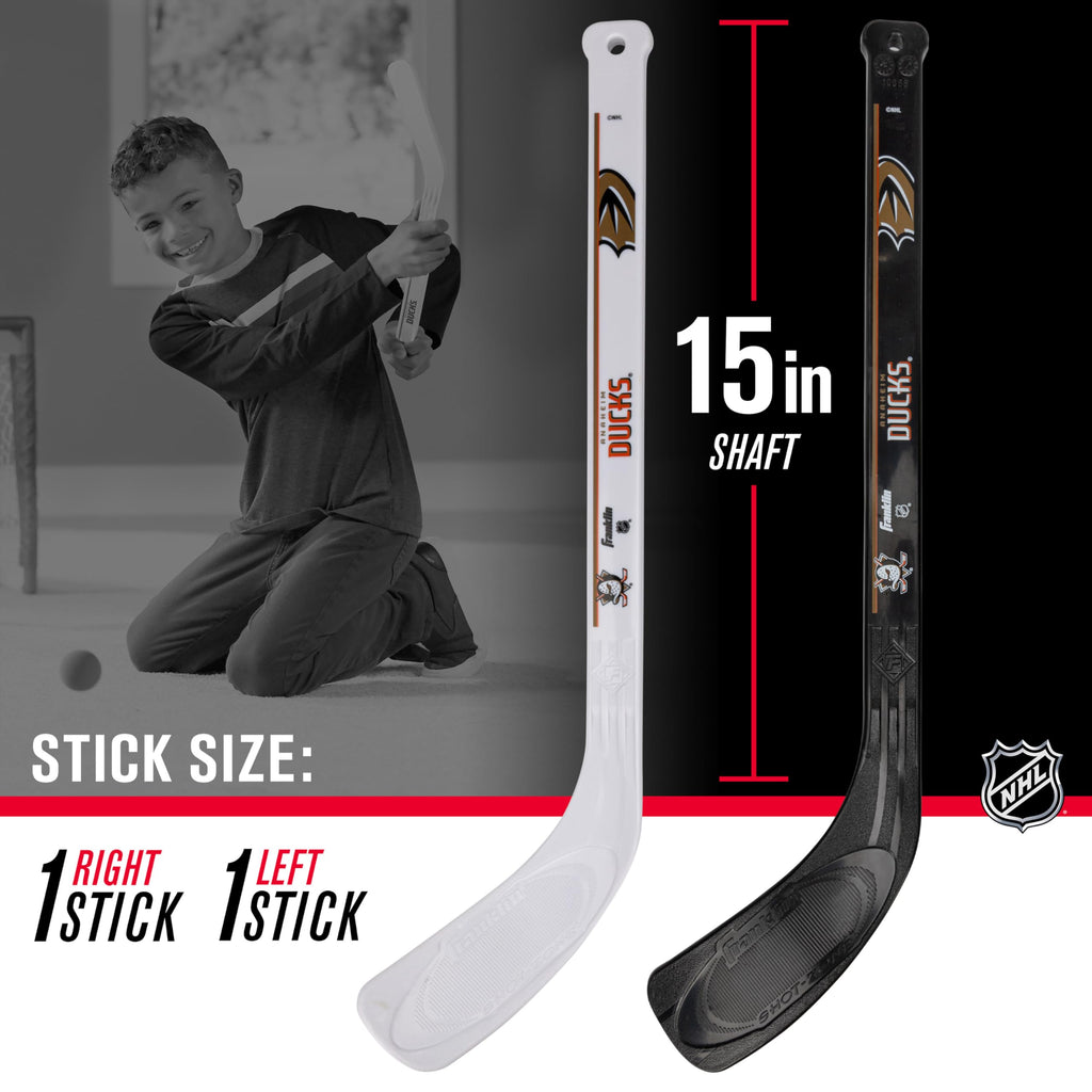 Franklin Sports Nhl Anaheim Ducks Mini Hockey Set - Kids Indoor Knee Hockey Goal, Ball, + 2 Mini Hockey Stick Combo Set - Youth