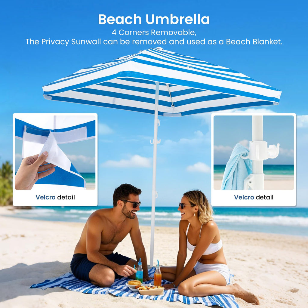 Grandekor Upgraded 6'  6' Pop Up Beach Canopy Tent For Family & Kids Upf 50+ Sun Shelter For Pool Camping With Sand Anchor Sidew
