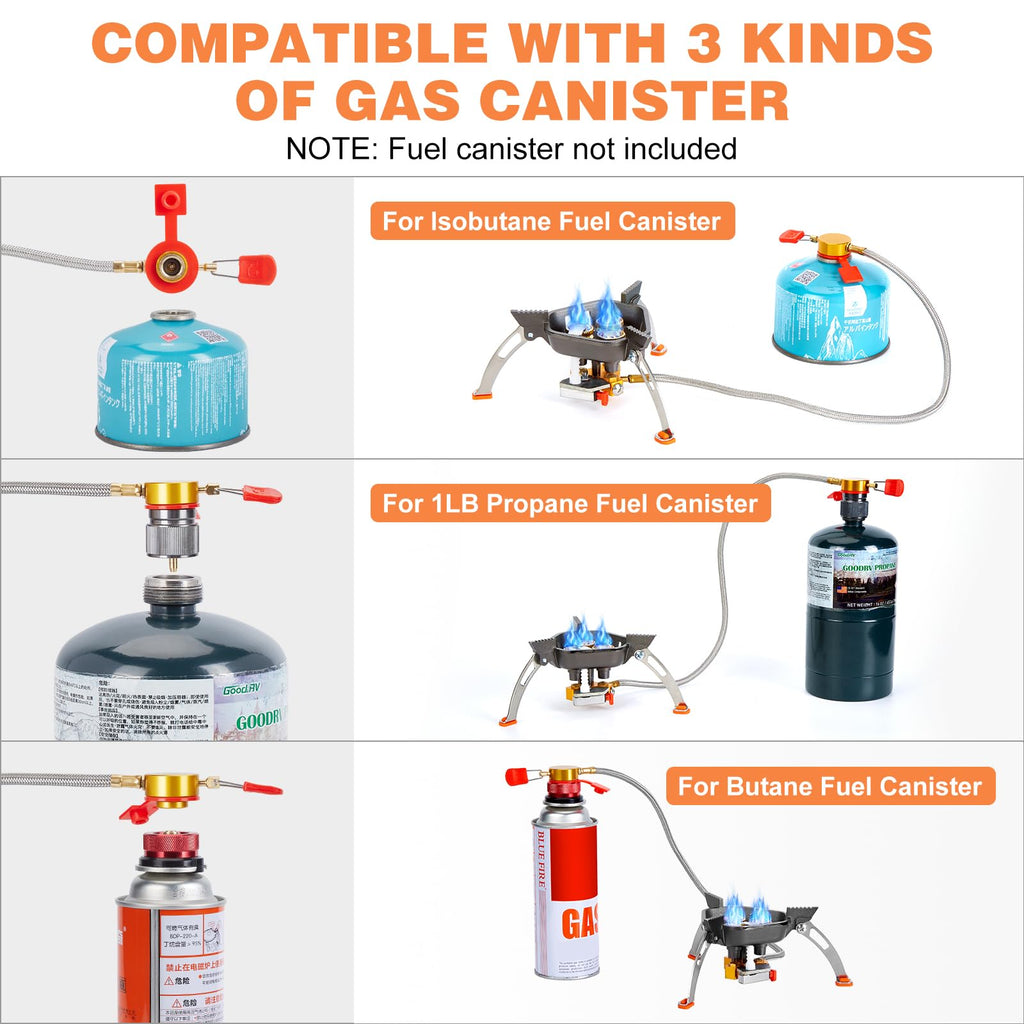 Wadeo 7200W Windproof Camping Stove, Camping Gas Stove With Piezo Ignition, Two Fuel Canister Adapter, Carry Case, Portable Stov