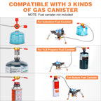 Wadeo 7200W Windproof Camping Stove, Camping Gas Stove With Piezo Ignition, Two Fuel Canister Adapter, Carry Case, Portable Stov