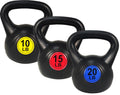 OLIXIS 3-Piece Kettlebell Set, Wide Grip Kettlebell Exercise Fitness Weight Set for Home Gym, Strength Training, 45LBS Set