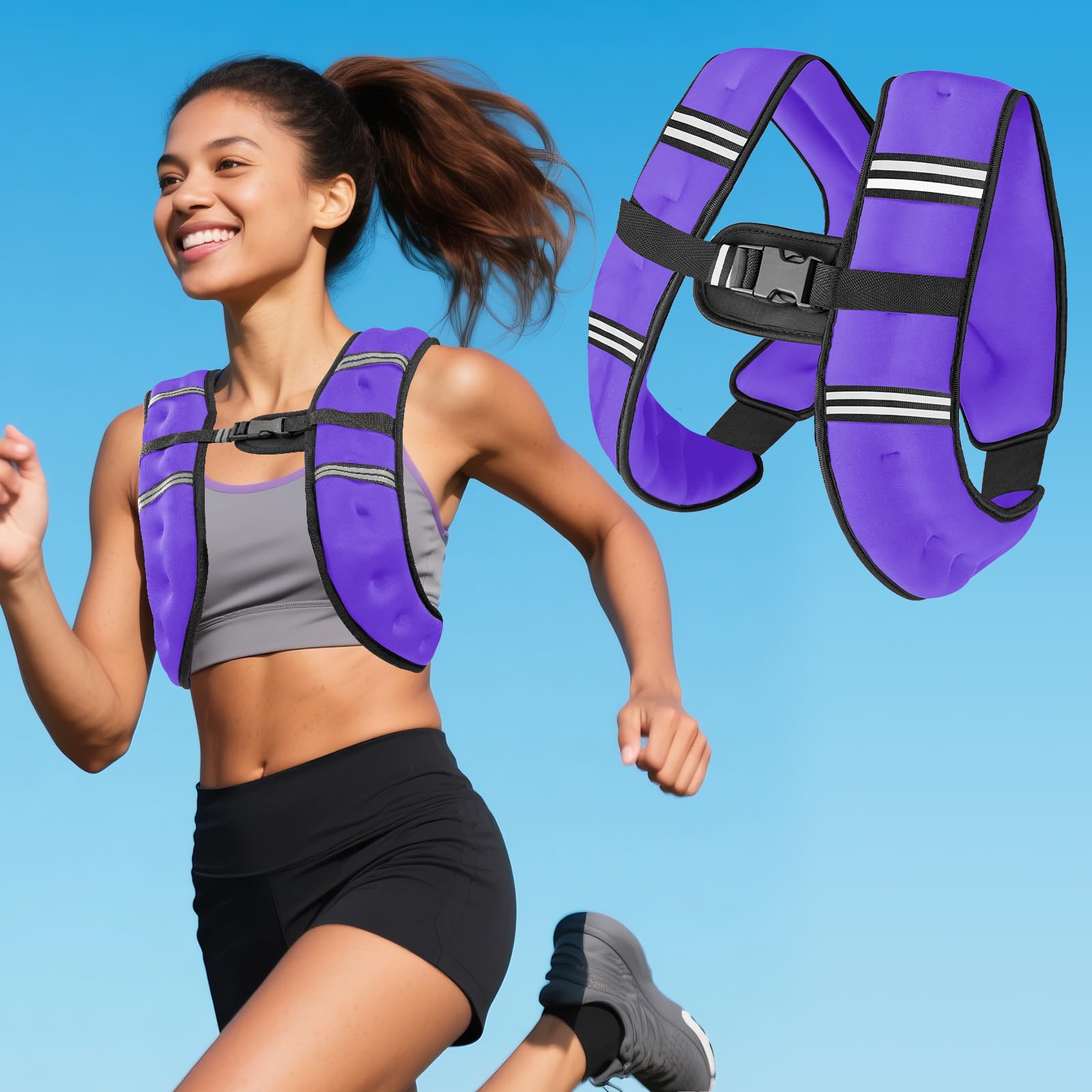 Purple Weighted Vest Women, 8lbs/12lbs/16lbs/20lbs Weight Vest with Reflective Stripes for Workout, Strength Training, Running, 
