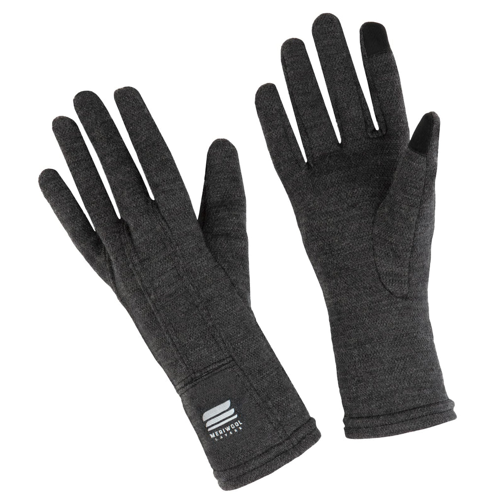 Meriwool Merino Wool Unisex Glove Liners For Use With Touch Screens In Charcoal Grey - Large