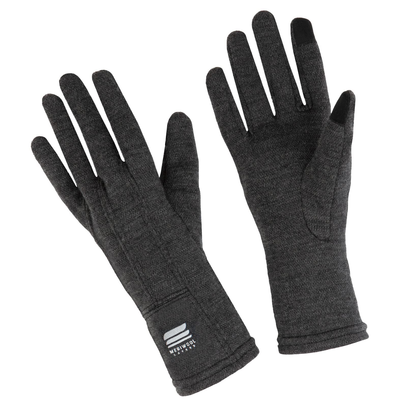 Meriwool Merino Wool Unisex Glove Liners For Use With Touch Screens In Charcoal Grey - Large