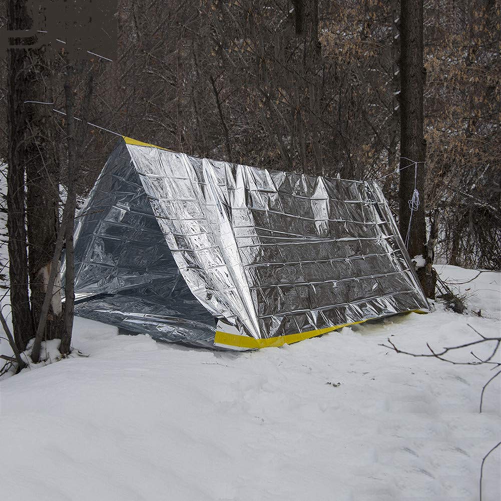 Emergency Survival Shelter Tent, 59 X 98.4Inch Waterproof 2-Person Mylar Thermal Shelter Tent For Hiking Camping (Silver)