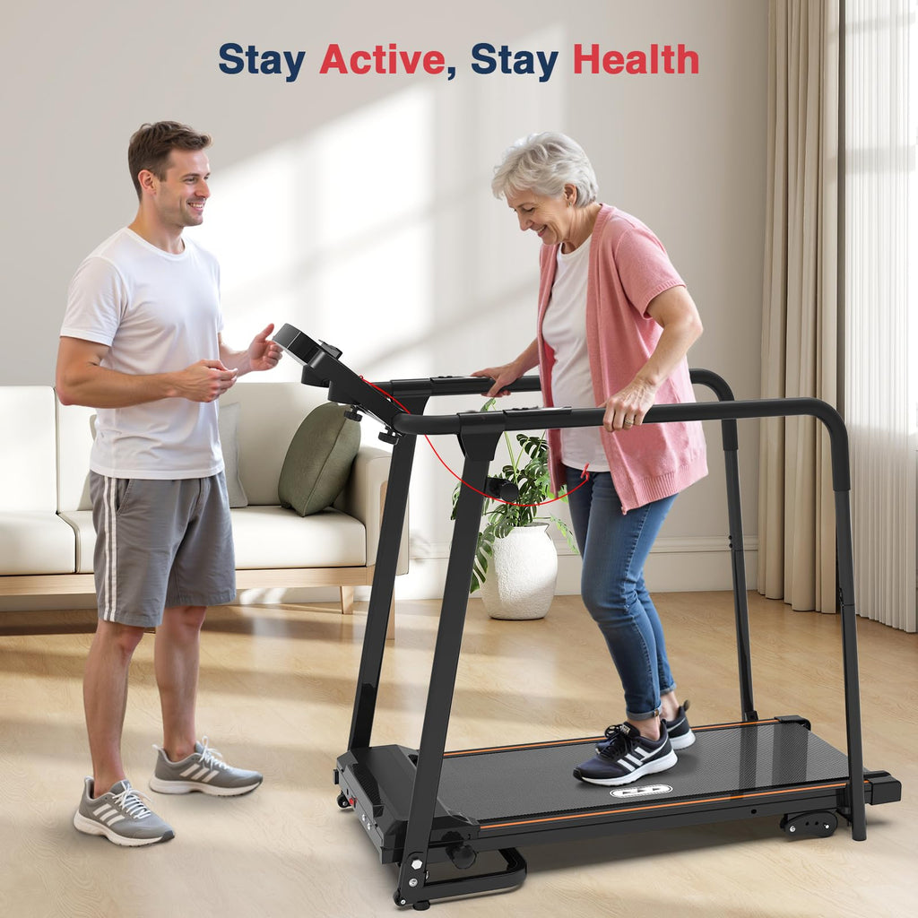Redliro Walking Treadmill for Seniors - Foldable Senior Treadmill with 0%-2% Incline, Long Handrails - 300 lbs Capacity Home Rec
