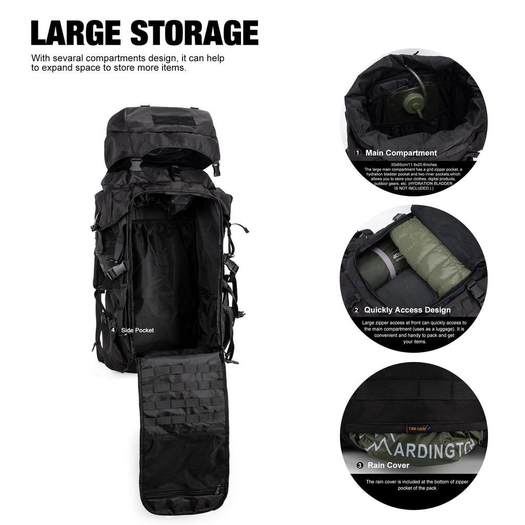 Mardingtop 70L Hiking Internal Frame Backpacks With Rain Cover Black
