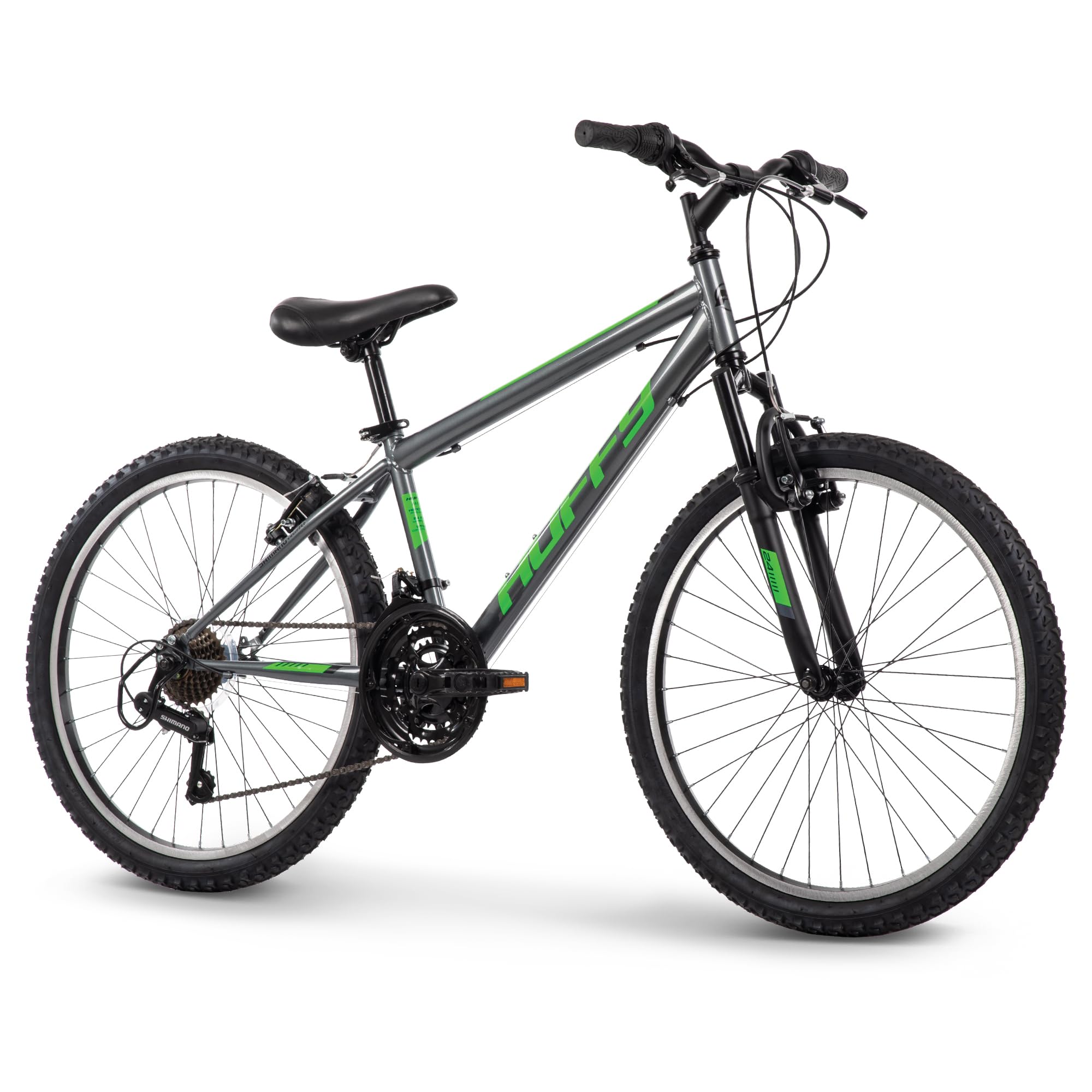 Huffy Stone Mountain Mens 24 Inch Mountain Bike, Charcoal Gloss Frame, 21-Speed Shimano Twist Shifting, Front Suspension, Comfor