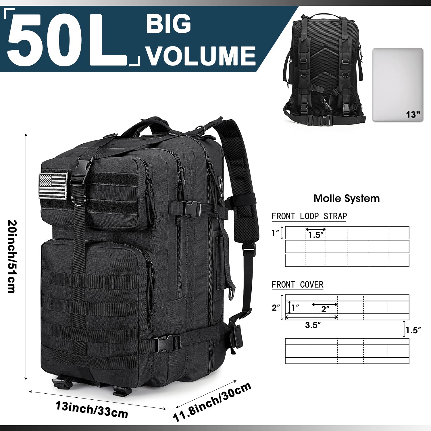 G4Free 50L Tactical Backpack 3 Day Assault Pack Outdoor Bug Out Bag Military Style For Trekking Camping Fishing Hiking