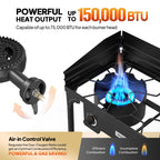 Rovsun 2 Burner Outdoor Camping Stove With Wind Panel & Carrying Bag, 150,000 Btu Propane Burner, Gas Cooker With Detachable Leg