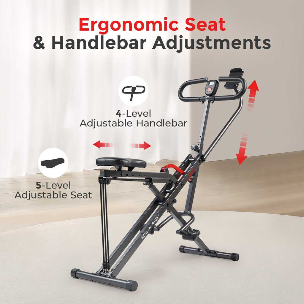 Sunny Health & Fitness Smart Upright Row-N-Ride Exerciser, Squat Assist Trainer for Glutes Workout with Adjustable Resistance, E