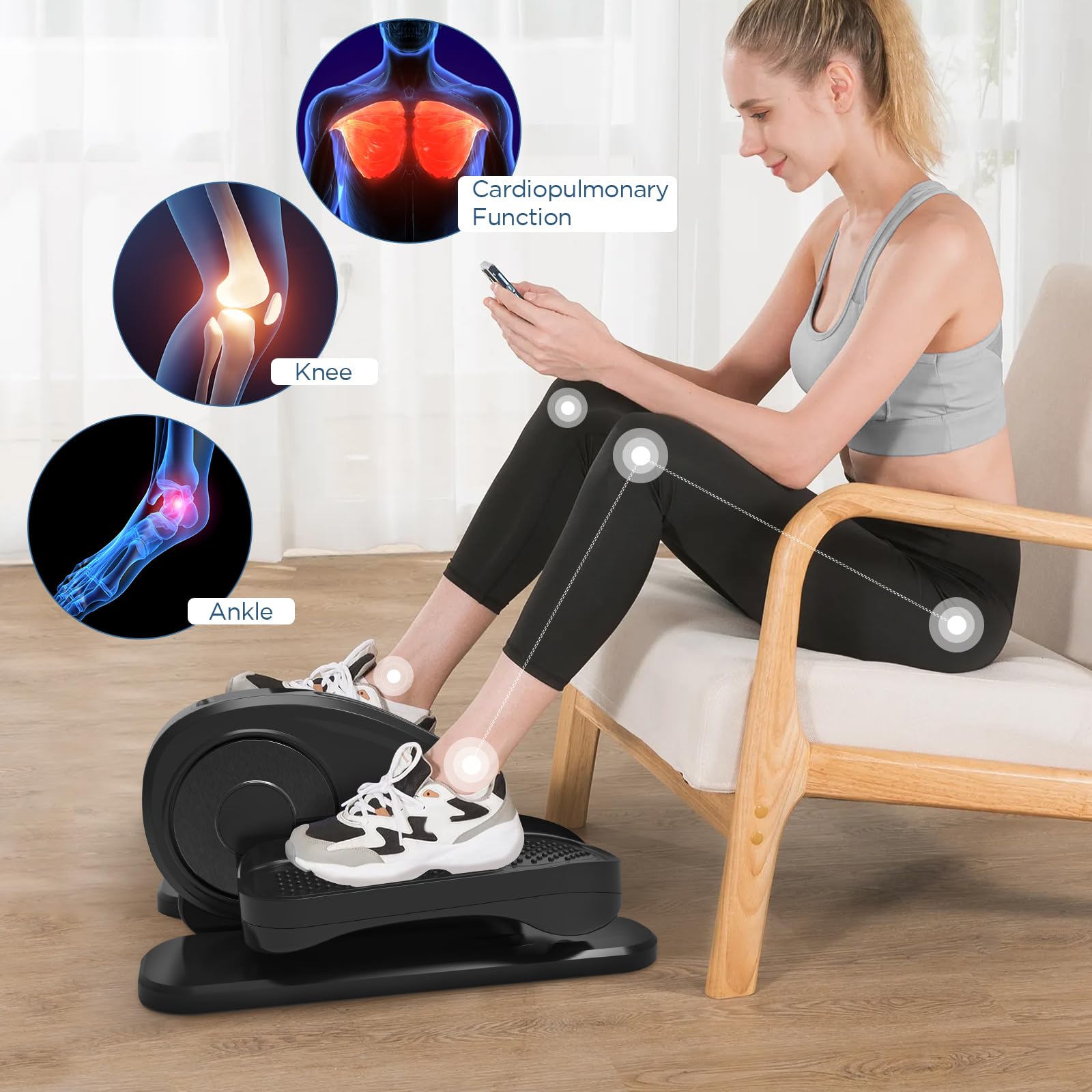 Under Desk Elliptical, Electric Seated Pedal Exerciser Quiet Compact Mini Elliptical Trainer With Display Monitor And Remote Con