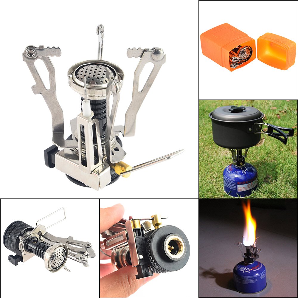 Camp Stove,Petforu Outdoor Camping Stove Cookware Hiking Backpacking Picnic Cookware Cooking Tool Set Pot Pan + Piezo Ignition C