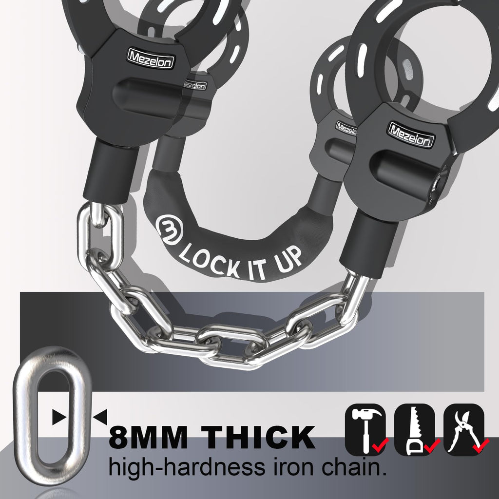 Mezelon Electric Scooter Lock, 8Mm Chain Lock Bike Locks Heavy Duty Anti Theft With 3 Keys For E-Bike/Electric Scooters
