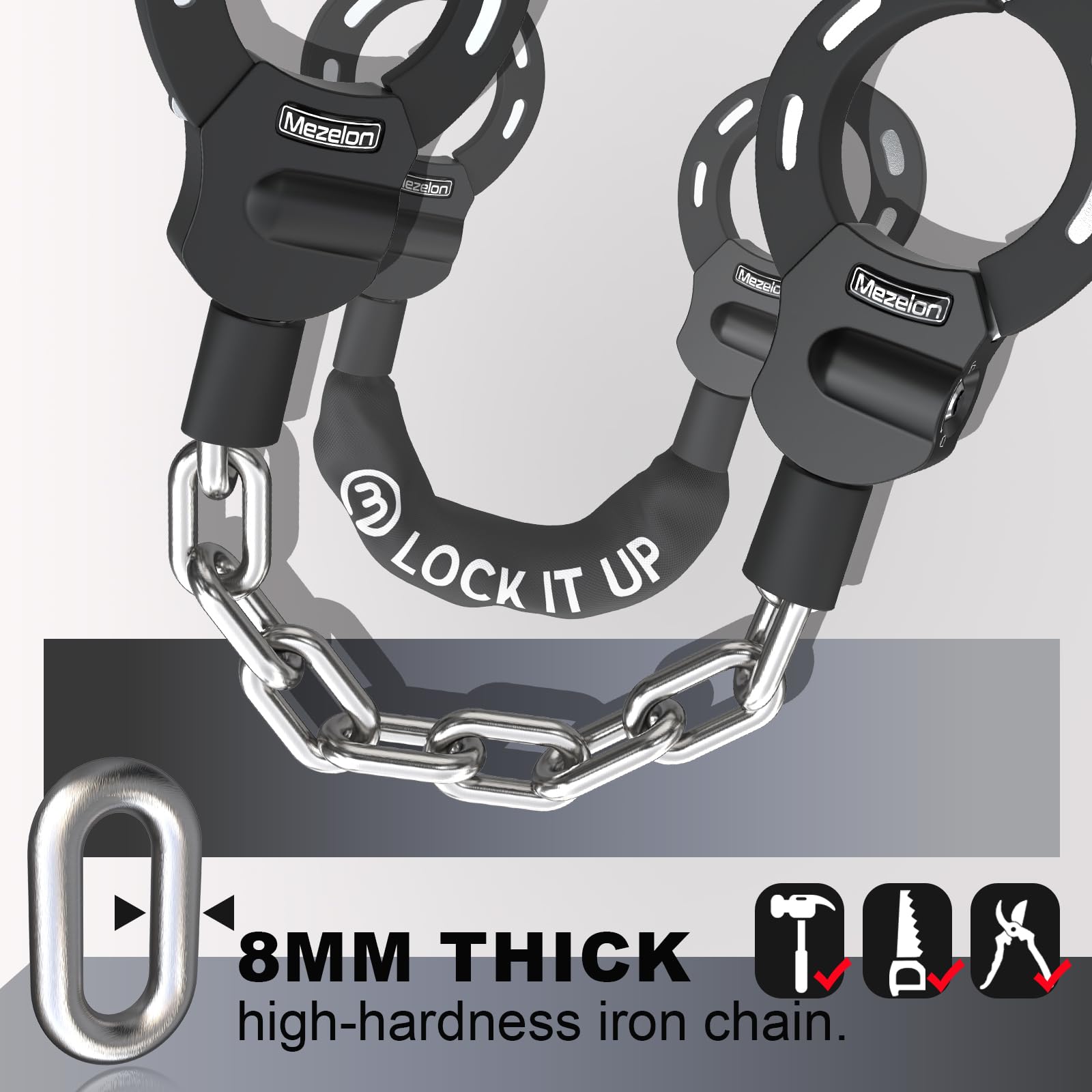 Mezelon Electric Scooter Lock, 8Mm Chain Lock Bike Locks Heavy Duty Anti Theft With 3 Keys For E-Bike/Electric Scooters