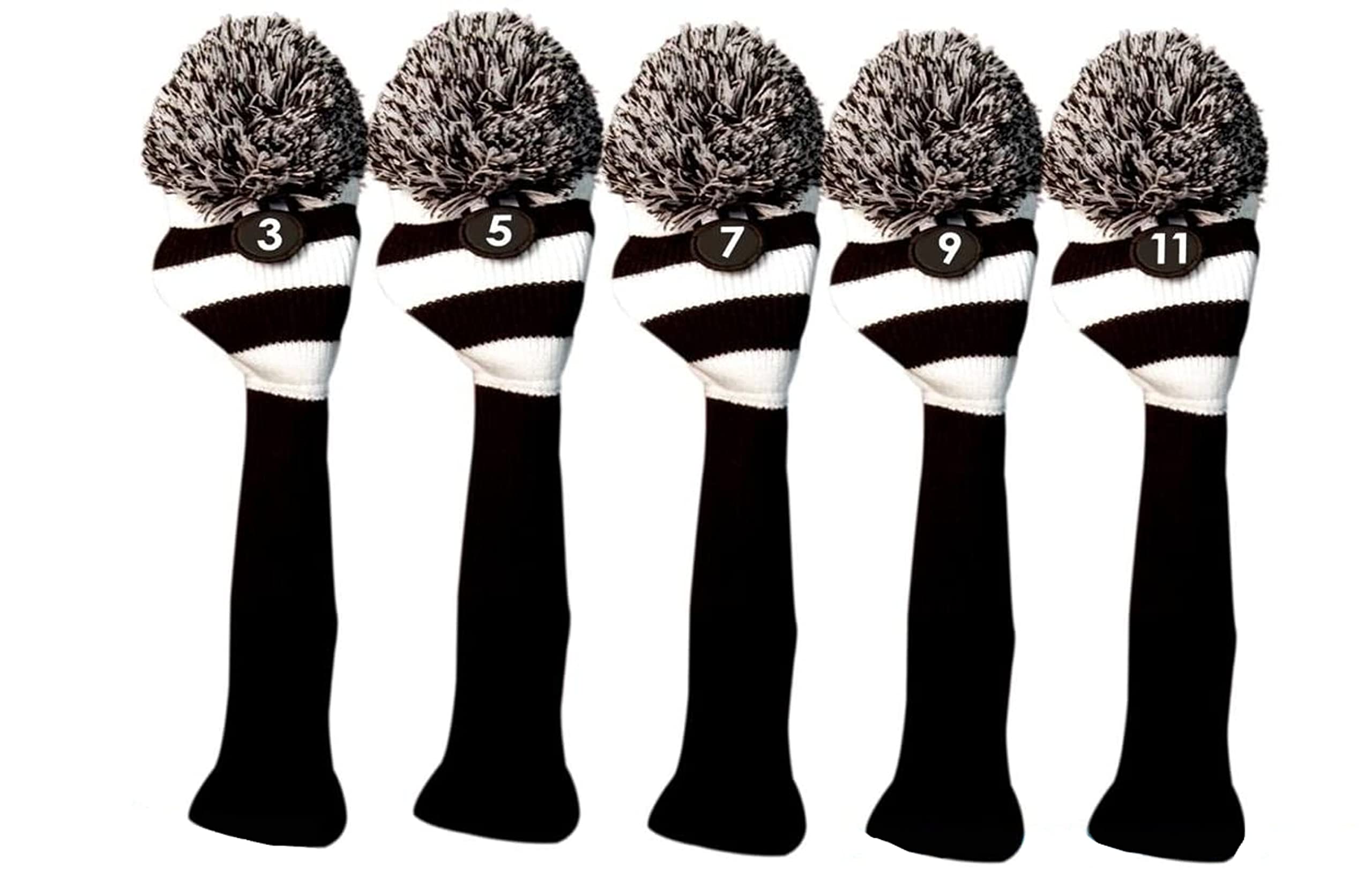 Majek Golf Club 3 5 7 9 11 White And Black Limited Edition Fairway Wood Head Covers Tour Knit Retro Vintage Pom Classic Long Nec